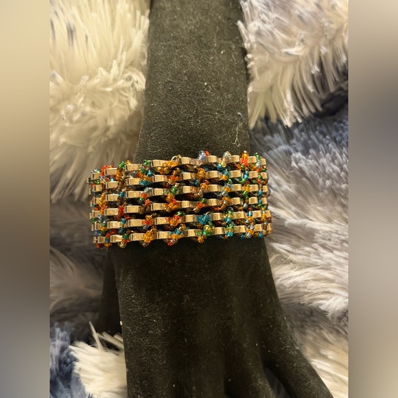 Colorful Beaded Silver Tone Bracelet - Picture 3 of 9